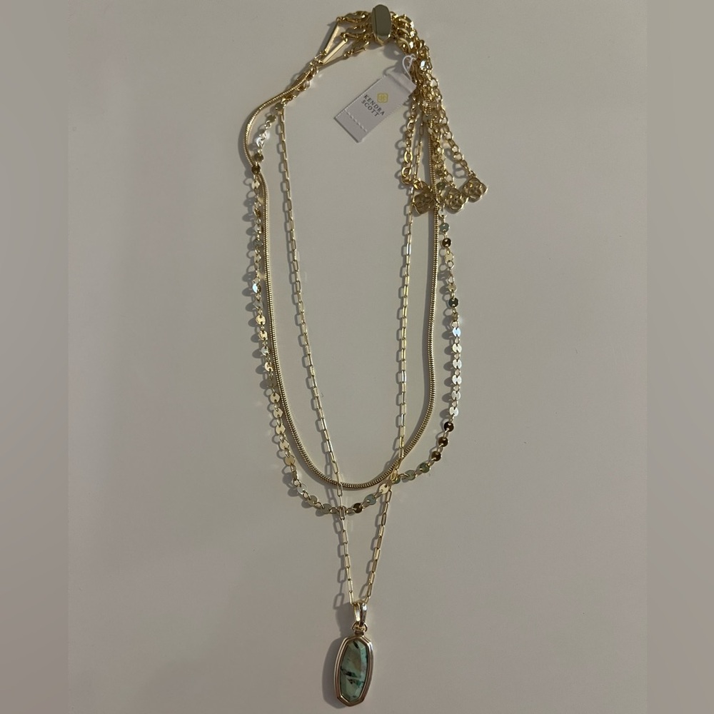 NWT Kendra Scott Gold Framed Dani Triple Strand in Sea Green Chrysocolla